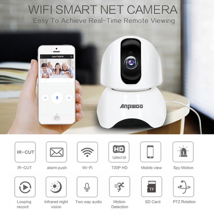 Anpwoo-YT003 2.0 Mega 3.6mm Lens Wide Angle 1080P Smart WIFI Monitor Camera , Support Night Vision & TF Card Expansion Storage, EU Plug, YT003 Anpwoo-YT003 2.0 Mega 3.6mm Lens Wide Angle 1080P Smart WIFI Monitor Camera , Support Night Vision & TF Card Expansion Storage, EU Plug, YT003